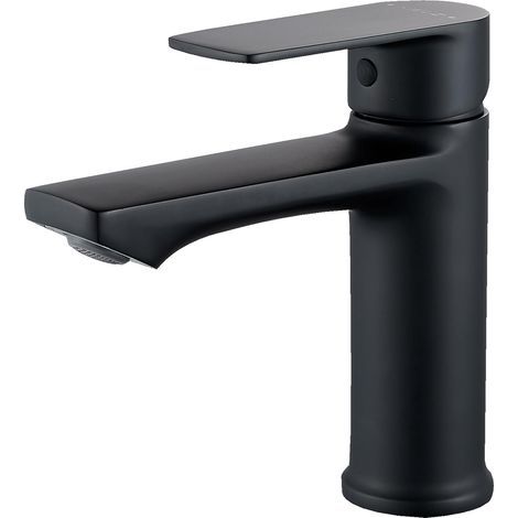Schwarzer Waschtischmischer, einlochiger Badezimmer-Wasserhahn, Warm- und Kaltwassermischer aus Edelstahl für das Badezimmer (1/5)