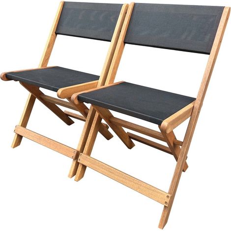 Chaise pliante en bois exotique "Seoul" - Maple - Noir - Lot de 2 (1/4)