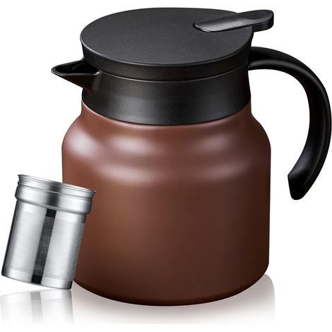 Cafetière à Revêtement en Céramique 800 ml, Tasse Isotherme avec Passoire Amovible, Doublure en Filet Pour Boissons Chaudes, Bouilloire à thé en Acier Inoxydable Isolée à Double Paroi (1/5)