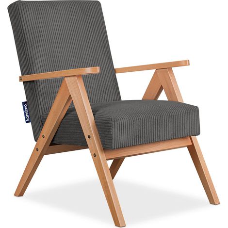KONSIMO NASET Vintage Sessel gepolstert Echt-Holz-Rahmen, Dunkelgrau (1/4)