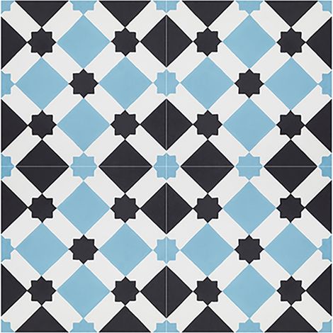 Boite de 24 Carreaux de ciment hydraulique 0,96m2 / Carreaux de ciment artisanaux pour sol et mur coloris bleu - l.20 x L.20 cm (1/4)