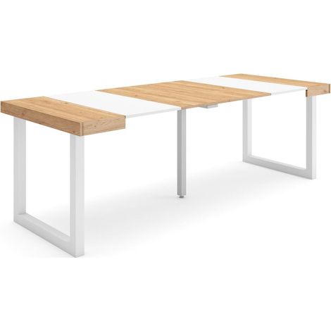 Skraut Home - Consolle allungabile, Tavolo consolle allungabile , 220, Per 10 persone, Gambe in legno, Stile moderno, Rovere e bianco (1/5)