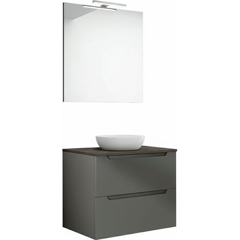 Kibath Mueble de baño con Lavabo, Espejo y Aplique LED VICTORIA 60x45 cm acabado Grafito mate 2 cajones suspendido