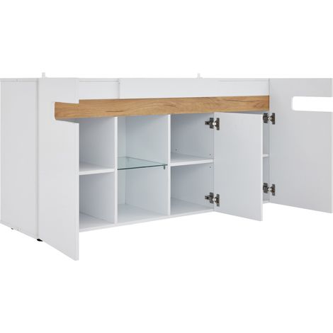 Aparador moderno de 3 puertas con LED y control por app, 140 x 40 x 70 cm, blanco (1/5)