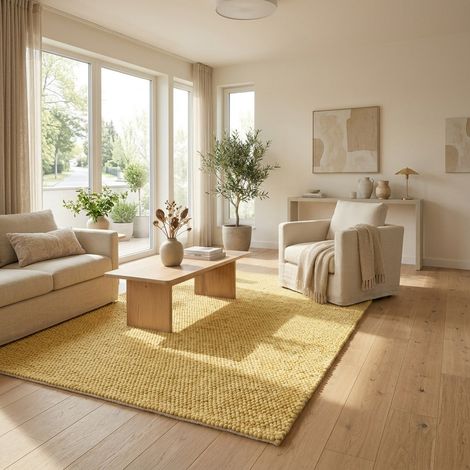 Tapis en laine Mosaik - Tapis en laine - 150x80cm, Rectangular - 100% Laine vierge - Tissé main - Or