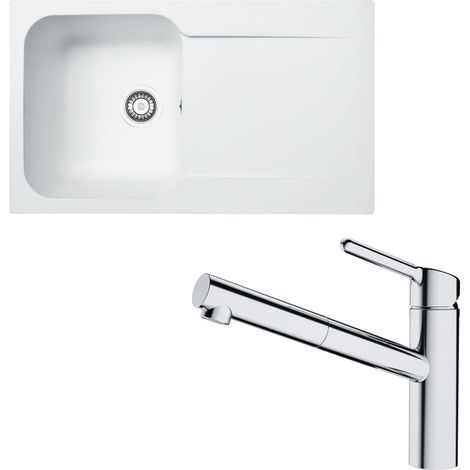 Pack évier Kite Fradeko blanc 860 x 500 x 190 mm + mitigeur Orbit douchette - Franke (1/5)