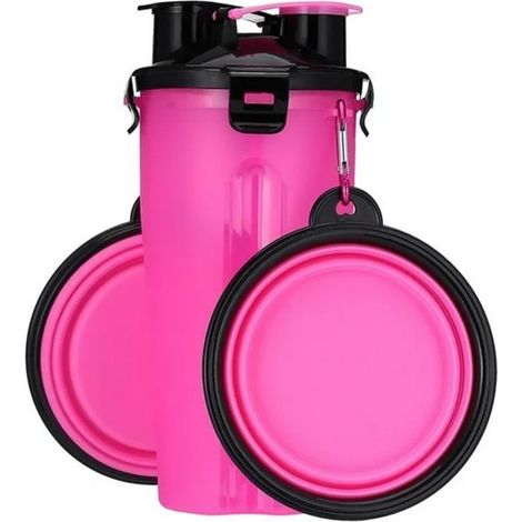 bebedero doble para perros, 250 g de comida, 350 ml de agua, 2 cuencos plegables de silicona con mosquetón, para viajes al aire libre. (1/5)