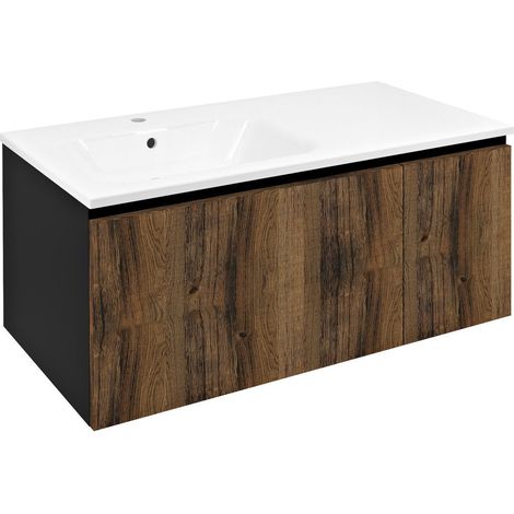 LOREA meuble vasque 100x46x51,5cm (70+30cm), gauche, chêne collingwood/noir mat (1/4)
