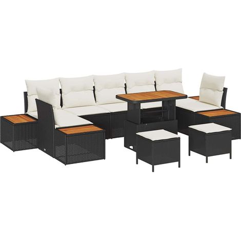 Maison Exclusive - Set Divano da Giardino 10 pz 9-Numero di posti Nero Poly Rattan (1/5)