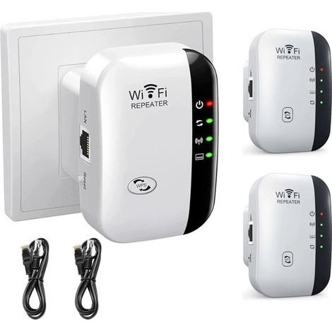 WLAN-Repeater (2er-Pack) – Einfache Installation – Signalverstärker für Zuhause – Einrichtung mit einem Klick – WLAN-Repeater – 300 Mbit/s – Ethernet-Kabel (90 cm) im Lieferumfang enthalten (1/5)