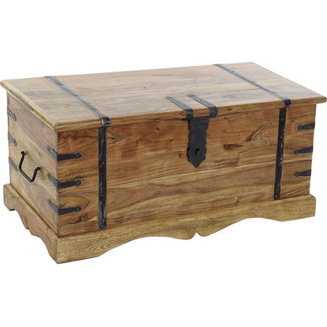 Coffre de rangement en bois d'acacia coloris naturel - Longueur 90 x Profondeur 40 x Hauteur 40 cm -PEGANE- (1/5)
