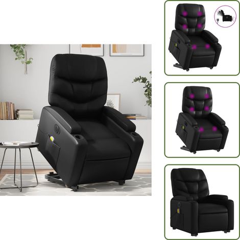 Reclinazione elettrica - vidaXL Poltrona Alzapersona Massaggiante Elettrica Nera in Similpelle - Vibrazione