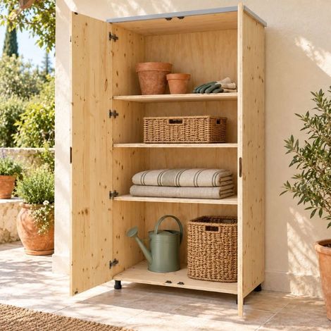 Armadio da esterno in legno Sunwood con 3 ripiani, 100x60x205 cm (1/5)