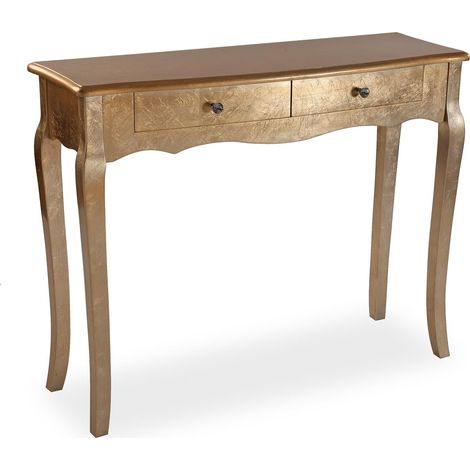 Table Entrée Dorée, Style Fusion-Chic, 80x100x35 cm (H,L,P), Bois Laqué, Or, Doré (1/5)