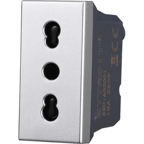 ETTROIT AG2001 Bivalente Bypass-Steckdose 2P+E 10/16A Graue Farbe Kompatibel mit Bticino Axolute
