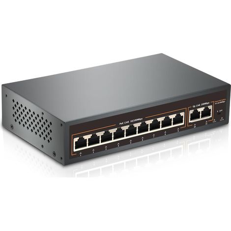 Commutateur PoE 9 Ports avec 2 Ports de Liaison Montante, 9 Ports PoE+ 100 Mbps, 120 W 802.3af/at, boîtier métallique pour Bureau ou Fixation Murale, Fonction VLAN, portée de 250 mètres (11) (1/5)
