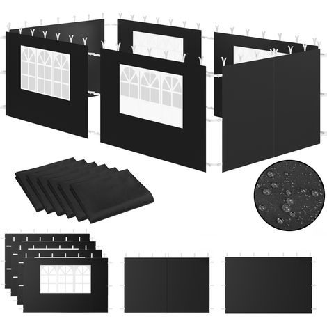 Zelsius Seitenwände für Pavillon 3x6 m, 6-teilig, Schwarz, Gartenzelt Seitenwand mit Fenster, UV30 (1/4)