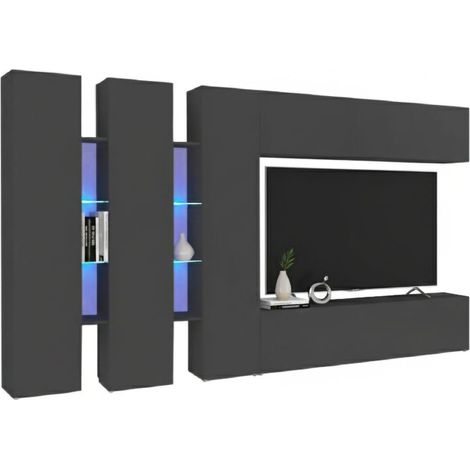Dmora - Pared Equipada Dattard, Conjunto de salón Mueble TV con 5 puertas, Mueble de salón polivalente, 100% Made in Italy, cm 340x30h180, Antracita
