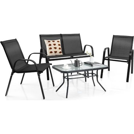 TrAdE Shop Traesio - Set 4pz Da Giardino Salotto Capri Con 2 Sedie Tavolino Con Piano Vetro Divano Nero 529013 - (1/5)