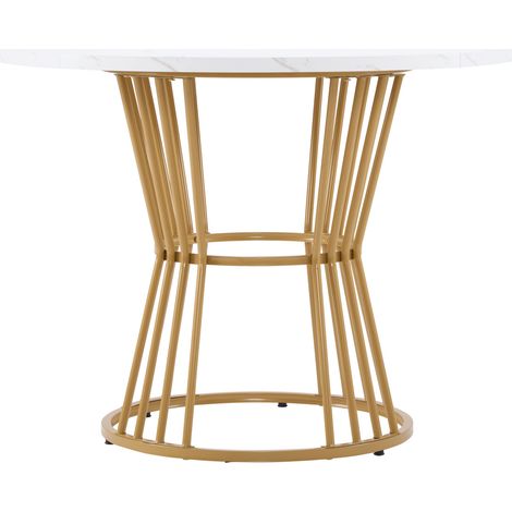 Mesa redonda de comedor 100 cm MDF blanco con patas metálicas doradas HOMVRA (1/5)
