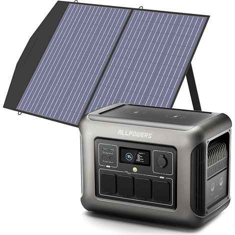 ALLPOWERS R1500 Station Électrique Portable avec Panneau Solaire Pliables de 100W, 1152Wh Batterie LFP, avec 4 Sorties CA 1800W (3000W Pic), Fonction UPS, Générateur Solaire pour Camping, Extérieur