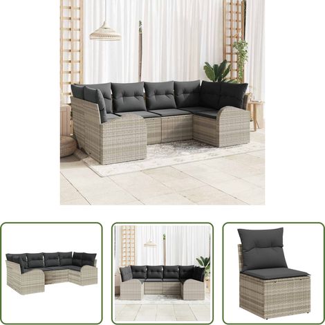 vidaXL Jardin -  Ensemble de canapé de jardin 6 pcs Gris clair Poly Rattan (1/5)