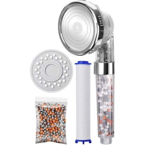 Cabezal de ducha iónico filtrado, cabezal de ducha universal de alta presión, 3 modos ajustables, cabezal de ducha con filtro, manguera y piedras reemplazables, ideal para el baño, el l-Crezuo