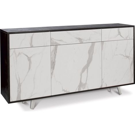 Mobile 3 Ante 3 Cassetti 164x92x41 cm Ossido Nero/Marmo Calacatta (1/4)