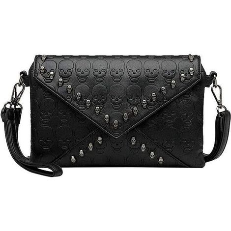 Nouveau style rivet dame crâne noir punk PU sac messager en cuir (1/3)