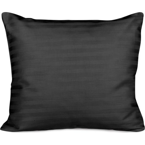 Taie d'oreiller 70x80 cm en satin de coton à rayures noires et fermeture éclair (1/2)