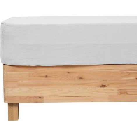 Spannbetttuch Flora aus weißer Baumwollgaze 140x190cm - Atmosphera créateur d'intérieur
