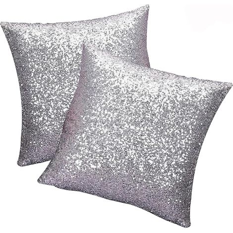 Housse de Coussin Gris Argenté 40x40cm, Paillettes et Élégance pour Canapé et Décoration Maison Ensemble de 2 (1/4)