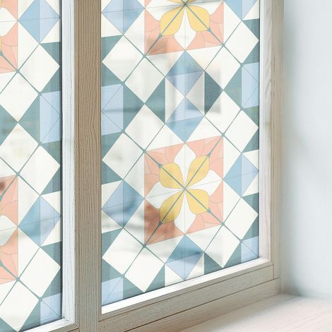 Sichtschutzfolie 100x146 cm Sichtschutz Fenster Selbstklebend PVC Milchglas Dekorativ Dekorfolie Blickdicht Folie für Badezimmer Farbenfrohe Symmetrie