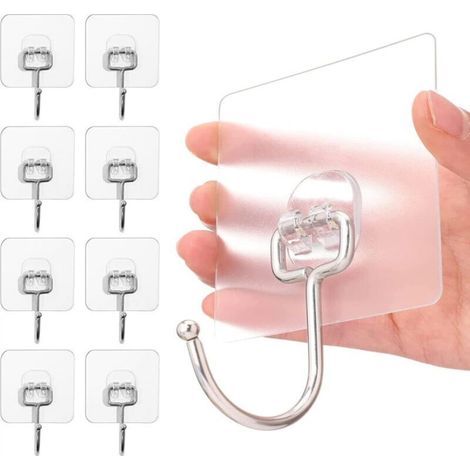 8 Pices 15kg (Max) Crochet Adhesif Transparents, Crochets Adhesifs Mural Salle de Bain pour Maison Cuisine Salle de Bain Bureau (1/4)
