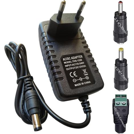 Adaptateur AC/DC Alimentation DC 12V 2A Adaptateur Secteur Prise Murale 2.1/2.5mm x 5.5mm Plug and 3 12V Female DC Cable Connectors (1/5)