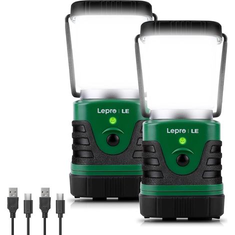 Lanterne LED Rechargeable, Lampe Camping Puissante 1000Lm Dimmable, Lampe Torche 360° Eclairage 4 Modes, Etanche Portable Suspendue, pour Camping, Bricolage, Secours, Garage, Cave, etc - 2Pcs Éclaira (1/5)
