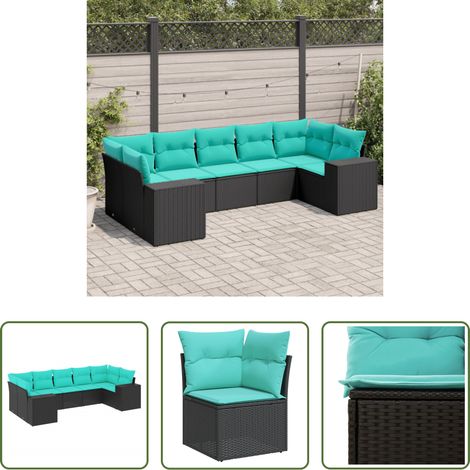 vidaXL Canapé en résine - Salon de jardin 7 pcs avec coussins noir résine tressée (1/5)