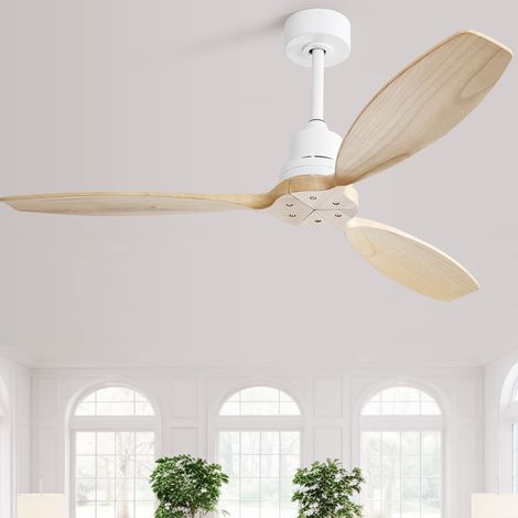 Ventilateur de plafond à pales en bois massif 132 cm – Moteur CC ultra-silencieux – Télécommande incluse – Pour espaces intérieurs et extérieurs