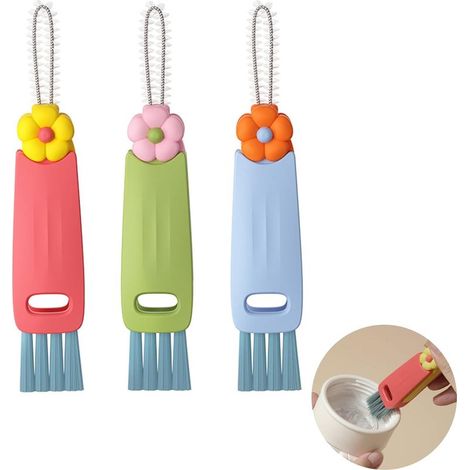 3 Pièces Brosse de Nettoyage Multifonctionnelle 3 en 1, pour Couvercle de Tasse, Bouteilles d'eau, Clavier (1/5)
