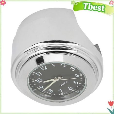 Tbest Horloge de guidon Horloge de moto étanche, cadran de vélo chromé pour poignées de 7/8 à 1 pouce auto embase Noire (1/4)