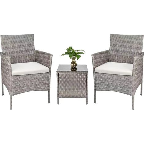 Ensemble de Meubles de Jardin 2 fauteuils et 1 Table Basse en rotin PE imperméable pour extérieur avec Coussins Beige, mobilier de terrasse, Jardin, extérieur, Salon résistant aux intempéries (1/3)
