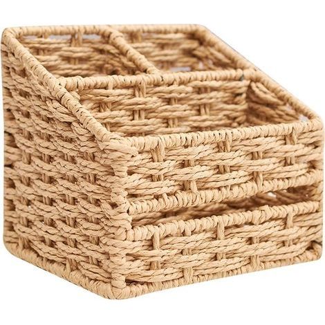 Panier de rangement en osier marron, 171716cm, support de rangement multifonctionnel, petit panier en osier pour salle de bain. (1/5)