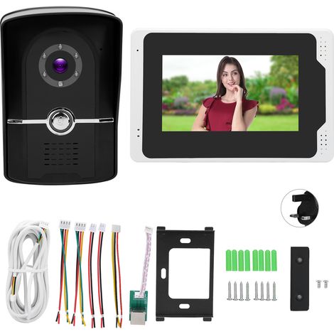 Sonnette vidéo WiFi 1080P 7 pouces, étanche, interphone écran TFT, vision nocturne, contrôle à distance compatible TUYA, 100-240V prise UK (1/5)
