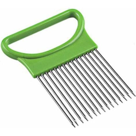 Pièces Éplucheur d'oignons, couteau à trancher les oignons en acier inoxydable Aiguille à viande coupe-pommes de terre, trancheuse à oignons (vert) (1/5)