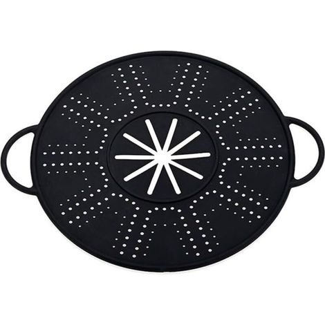 Couvercle en silicone anti-déversement - Outil de cuisine multifonction - Protection contre les débordements - Couvercle de casserole pour poêles et casseroles - Noir (1/4)