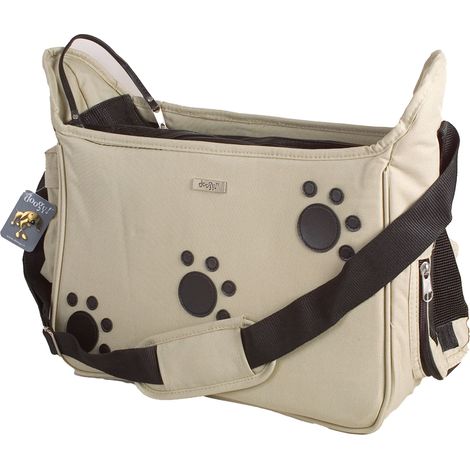 Sac de transport pour chien Doogy – Motif pattes beige – Dimensions L 42 x l 21 x H 25 cm – Charge max 5 kg – Bandoulière réglable – Chadog