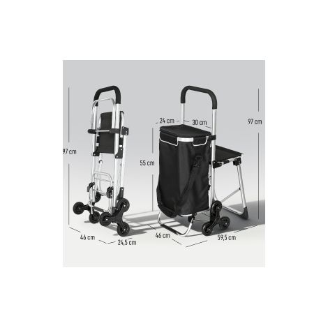 Carro de la compra de 3 ruedas con asiento, bolsa Oxford 40 L, aluminio, negro DESVIAE (1/4)