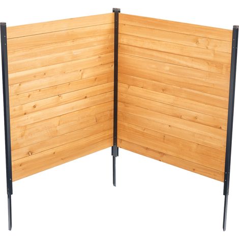 Mophorn Sichtschutzzaun aus Holz, 1100x982 mm, 2 Paneele, Lamellenzaun für Klimageräte, Umzäunung für Poolzubehör mit Metallpfählen, Mülltonnenabdeckung für den Außenbereich als dekoratives Element (1/5)