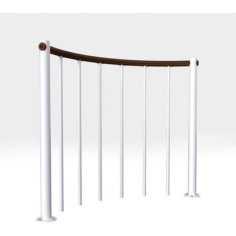 Rundes Brüstungsgeländer - Weiß - Thermolackierter Stahl - Länge 1m - Handlauf aus Holz - Ø 120cm - RE-U-RV-BN-120 (1/3)