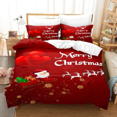 KLVGTIFS PU - Housse de Couette Noël, 3 Pièces Housse de Couette en Microfibre 140x200cm +2 Taies d'oreiller 65x65cm, Dessin Animé 8 (1/5)